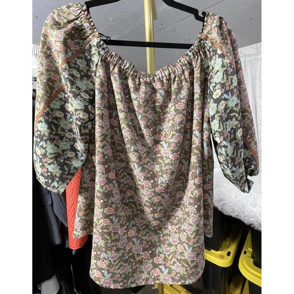 Anthropologie One September Evettes Off Shoulder Floral Top Sz SP Boho Cottage